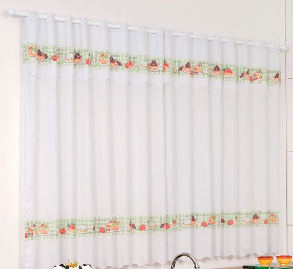 Cortina Para Cozinha C/ Bandô Estampado - Frete Grátis